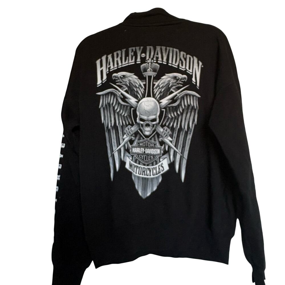 Harley Davidson Wisconsin 1/4 Zip Sweatshirt Lg Sleeve Graphic Skull Eagle Black